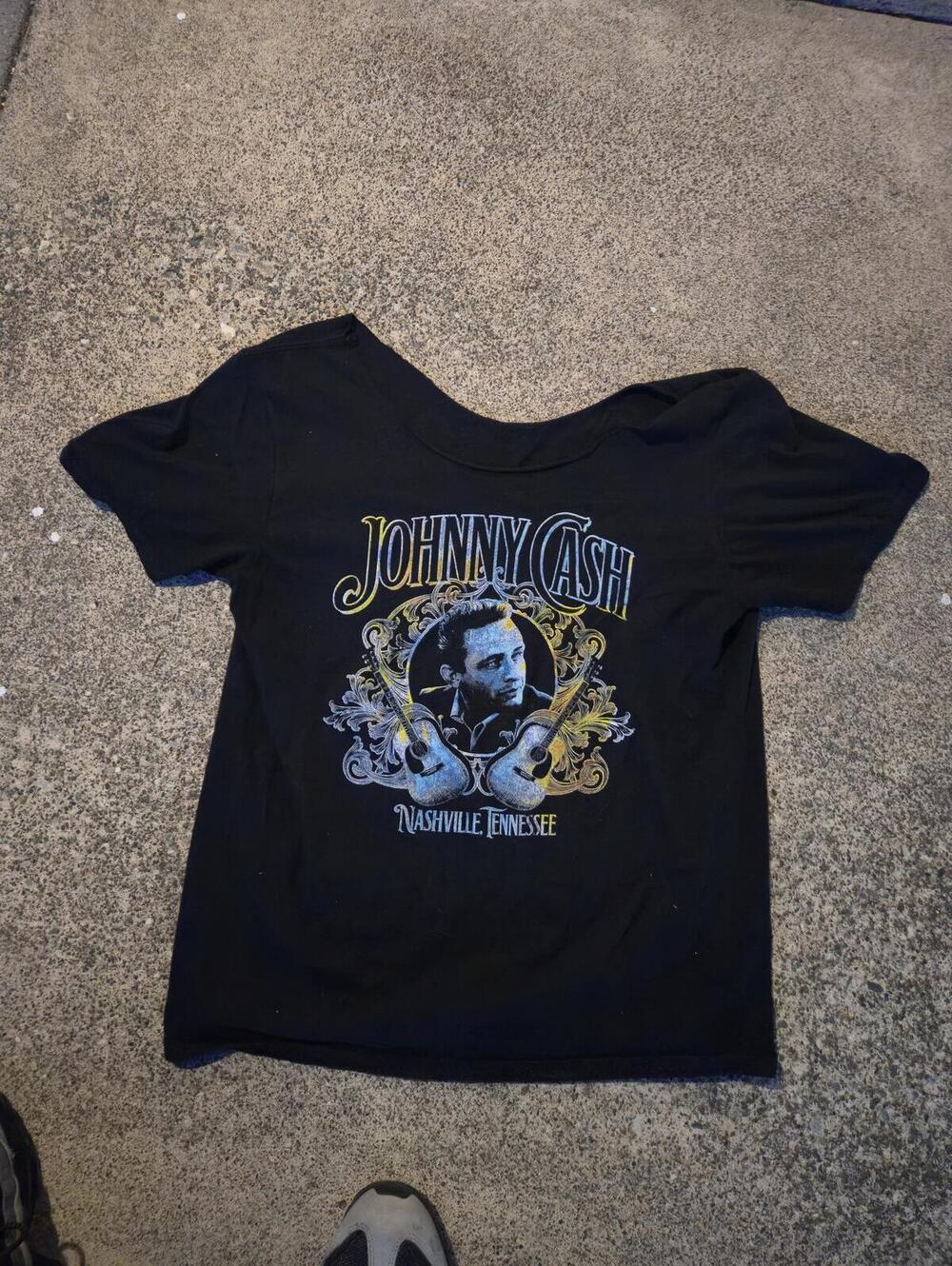 Johnny Cash Nashville Tennessee Black Graphic Cut Off V neck T-Shirt